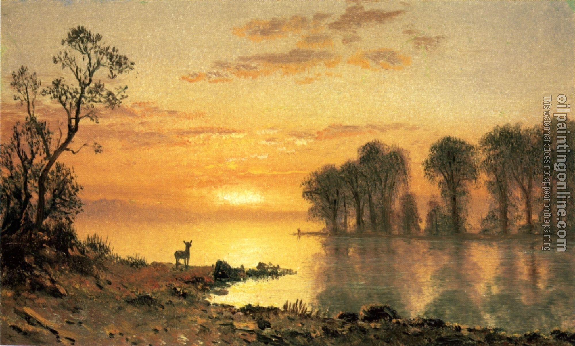 Bierstadt, Albert - Sunset Deer and River